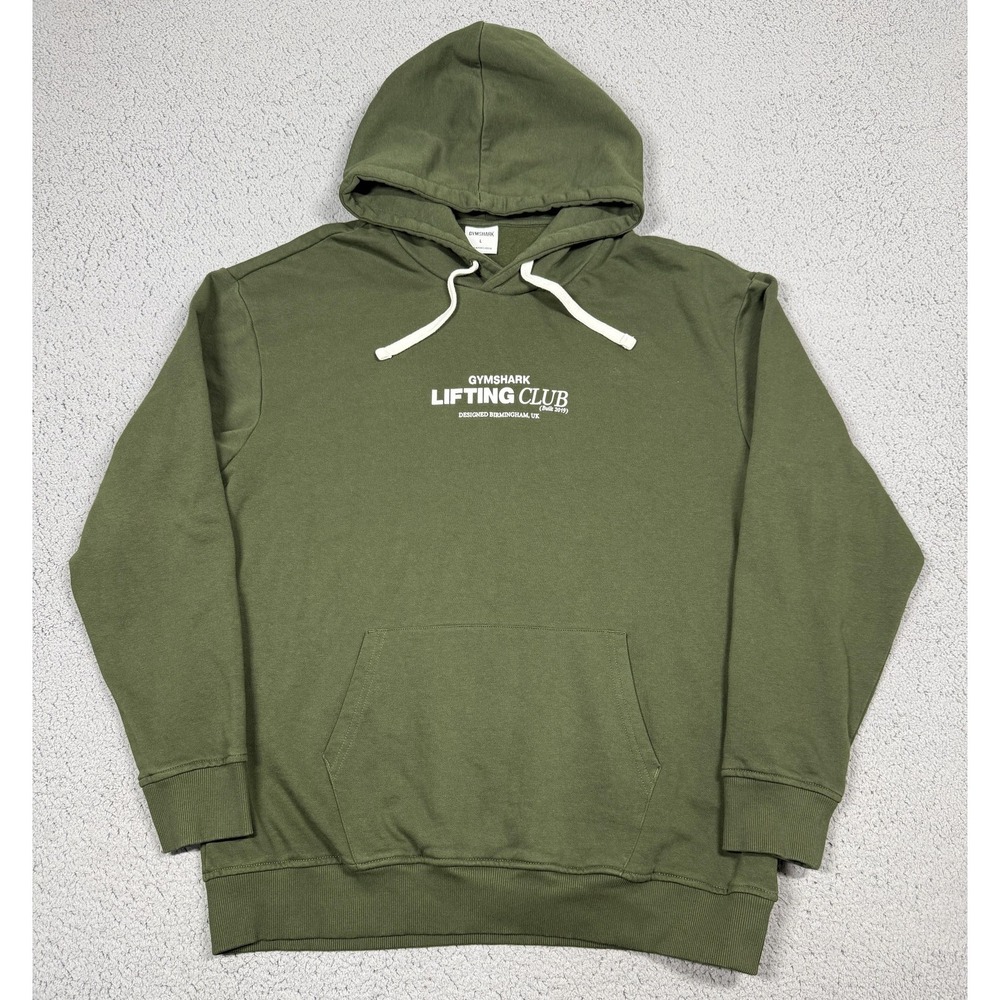 Gymshark Hoodie Mens Large Green Fleece Pullover Kangaroo‎ Pocket Lifting Club